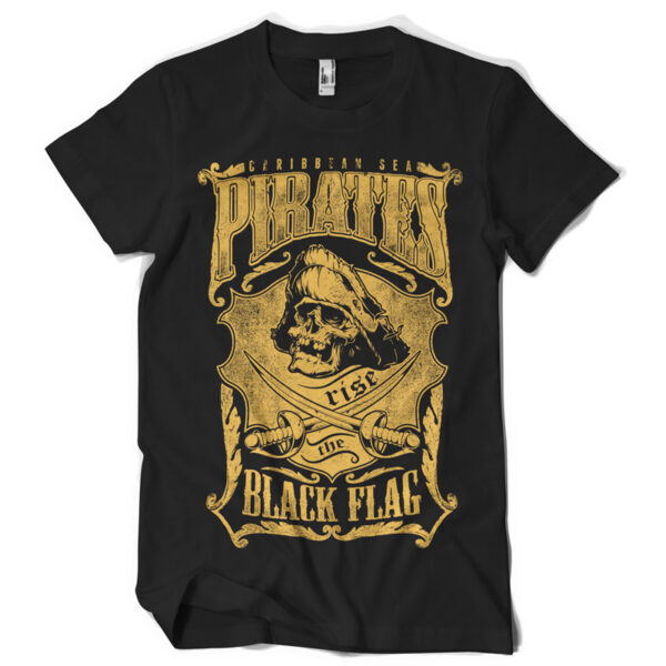 Pirates Black Flag Printed Cotton T-Shirt
